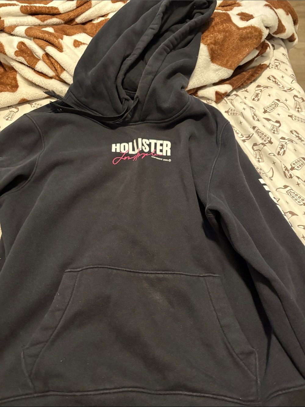 Hollister Black Zip-Up Hoodie with White & Pink Logo